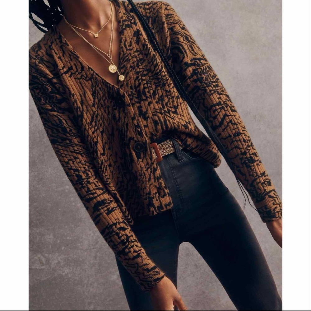 Madewell | Tigerized Cameron Ribbed Cardigan Sweater in Coziest Yarn Size Small